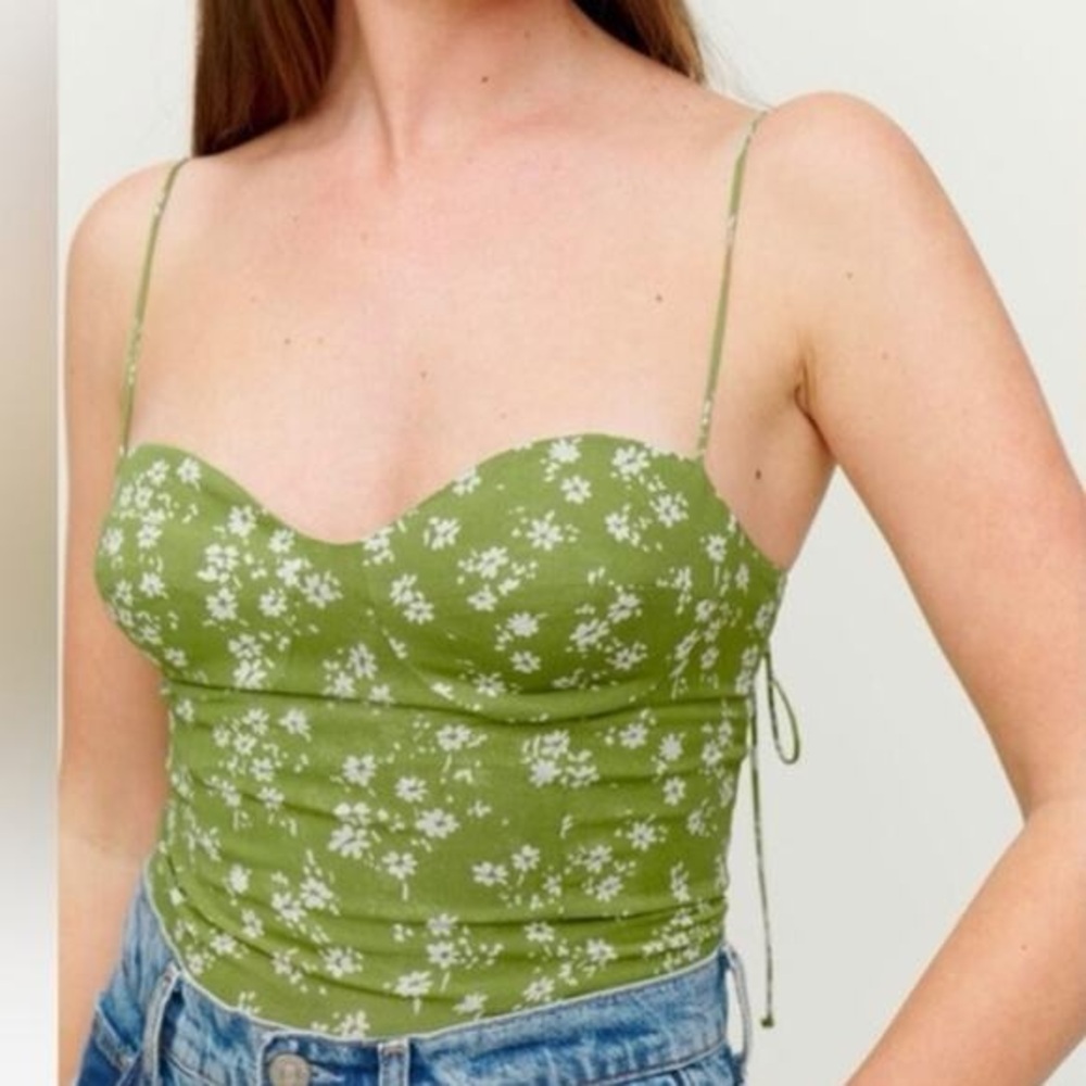 New Reformation Liza Green Floral Sweetheart Cami Top 4